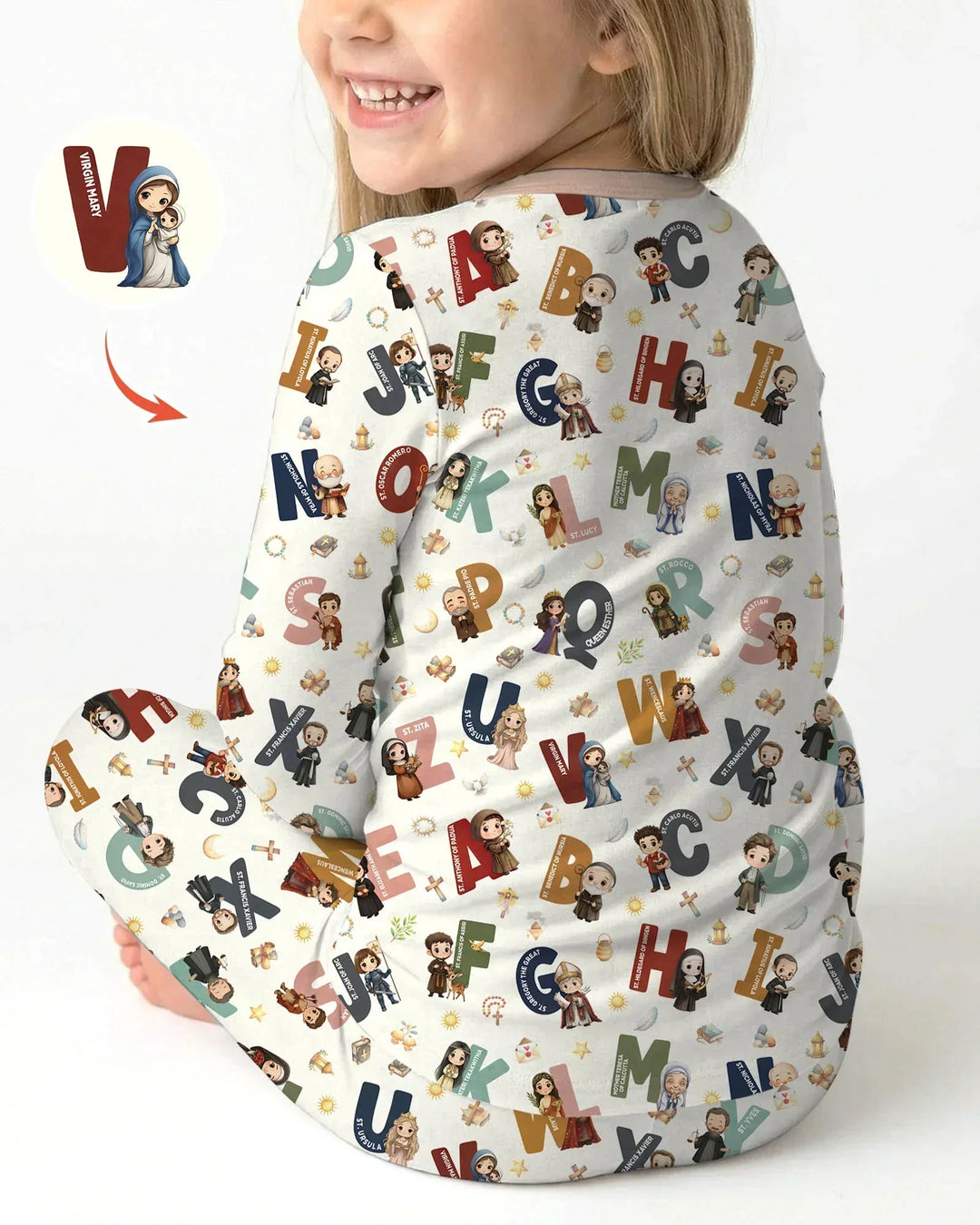 Catholic Saint ABCs Bamboo Two Piece Long Sleeve Pajama Set