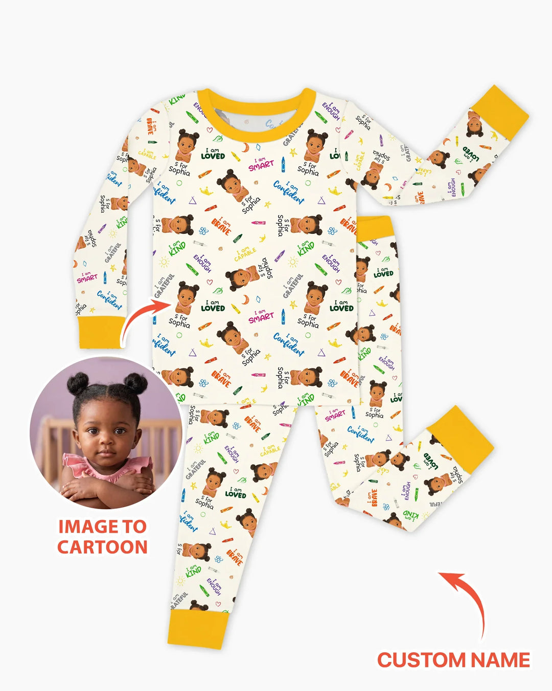 Kids Affirmations Custom  Bamboo Two Piece Long Sleeve Pajama Set