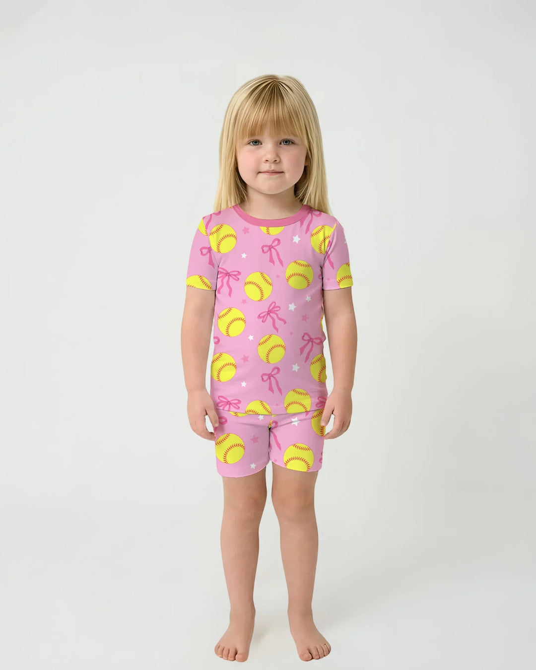 Softball Lovers Bamboo Two Piece Short Sleeve Shorts Pajama Set