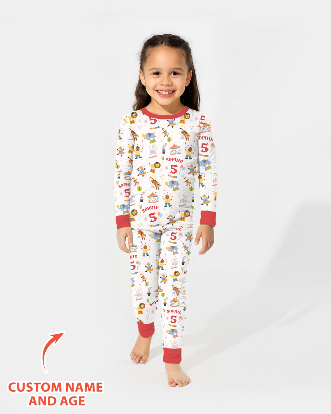 Custom Name Birthday Circus Bamboo Two Piece Long Sleeve Pajama Set