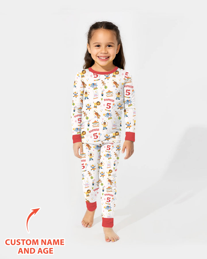 Custom Name Birthday Circus Bamboo Two Piece Long Sleeve Pajama Set