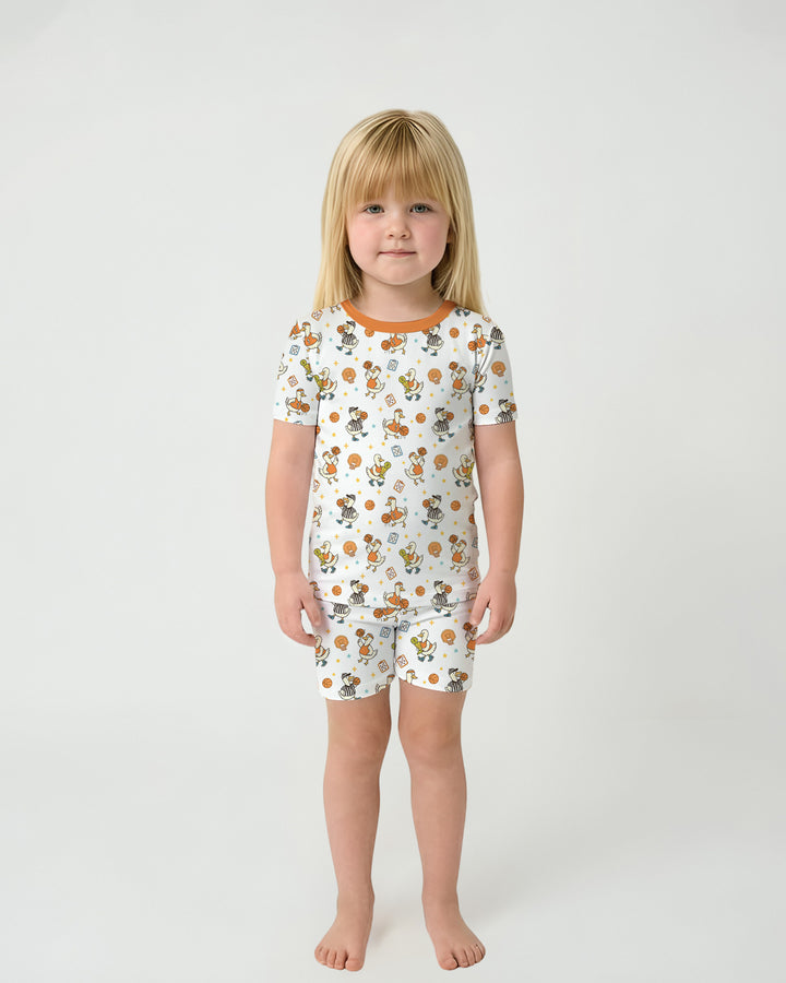 Silly Goose Playing Basketball Bamboo Two Piece Short Sleeve Shorts Pajama Set