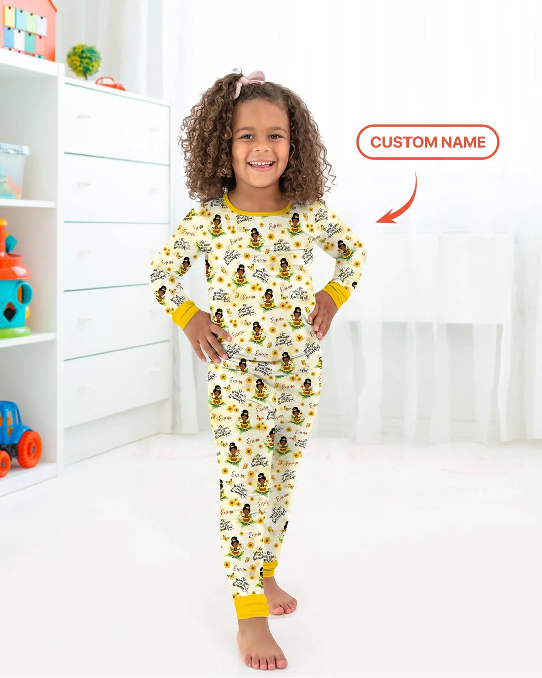 Custom Name Sunflower Queen Bamboo Two Piece Long Sleeve Pajama Set