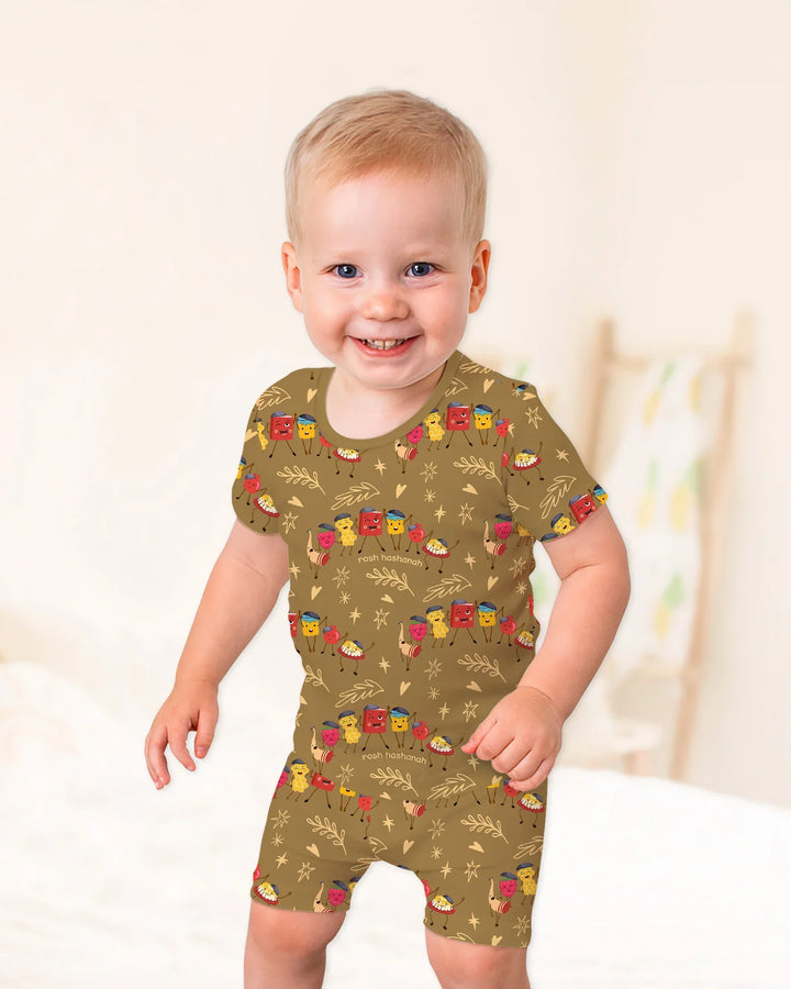 Let's Celebrate Rosh Hashanah Bamboo Two Piece Short Sleeve Shorts Pajama Set