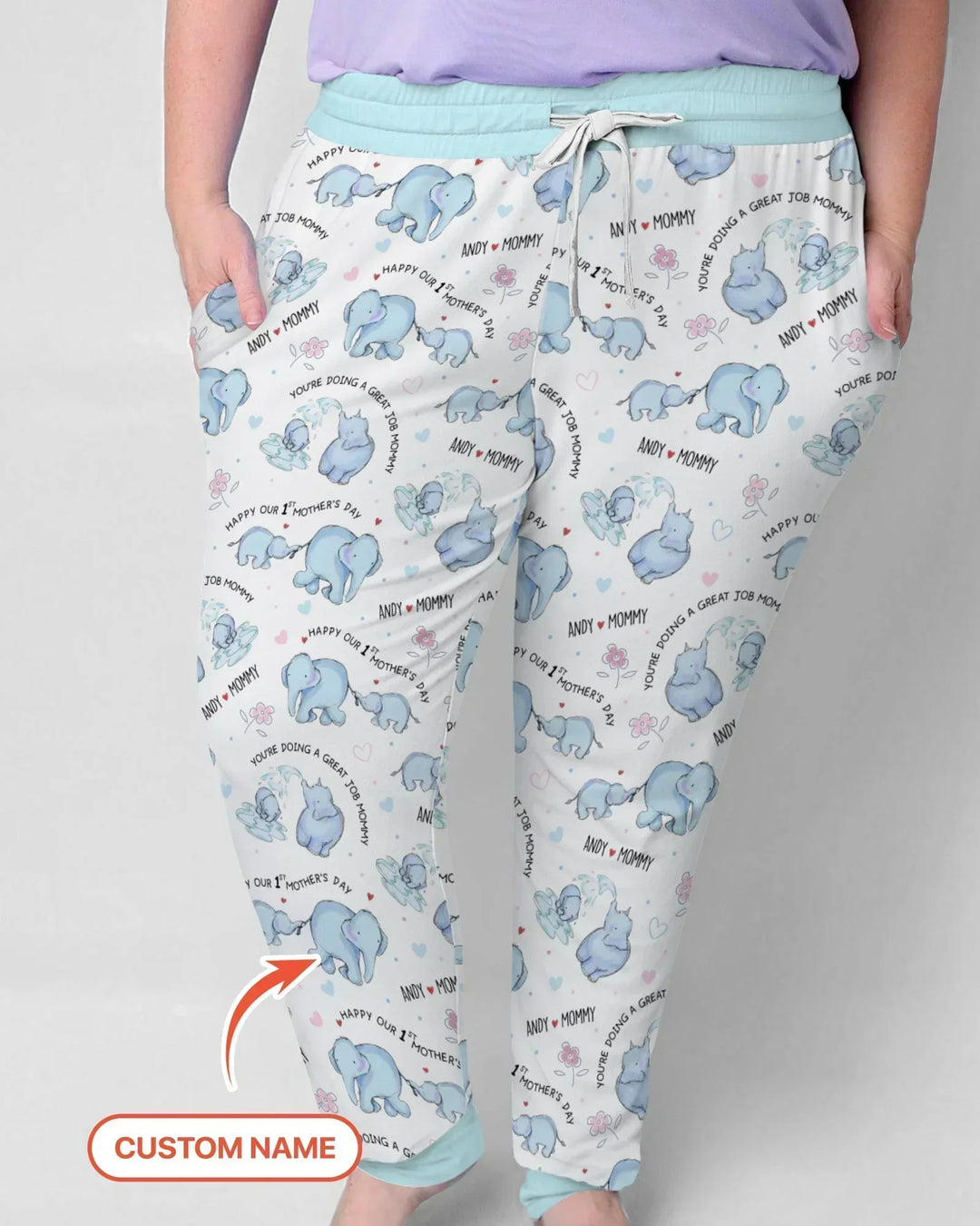 Custom Name Mother & Baby Elephant Bamboo Women Pajama Set