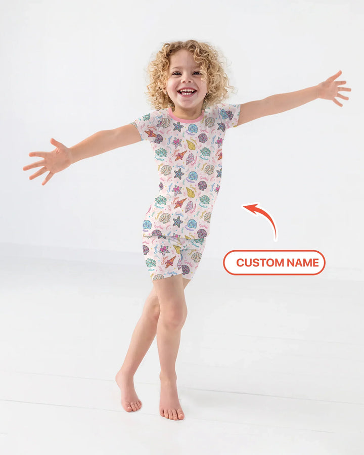 Custom Name Seaside Wildflower Summer Bamboo Two Piece Short Sleeve Shorts Pajama Set