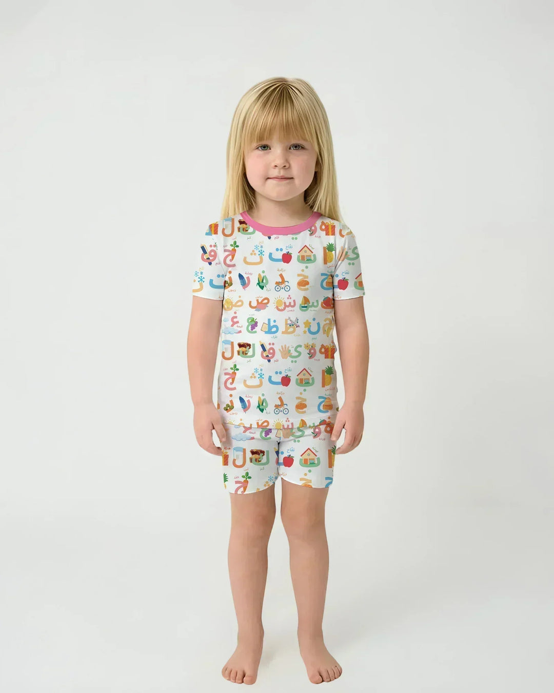 Arabic Alphabet Bamboo Two Piece Short Sleeve Shorts Pajama Set
