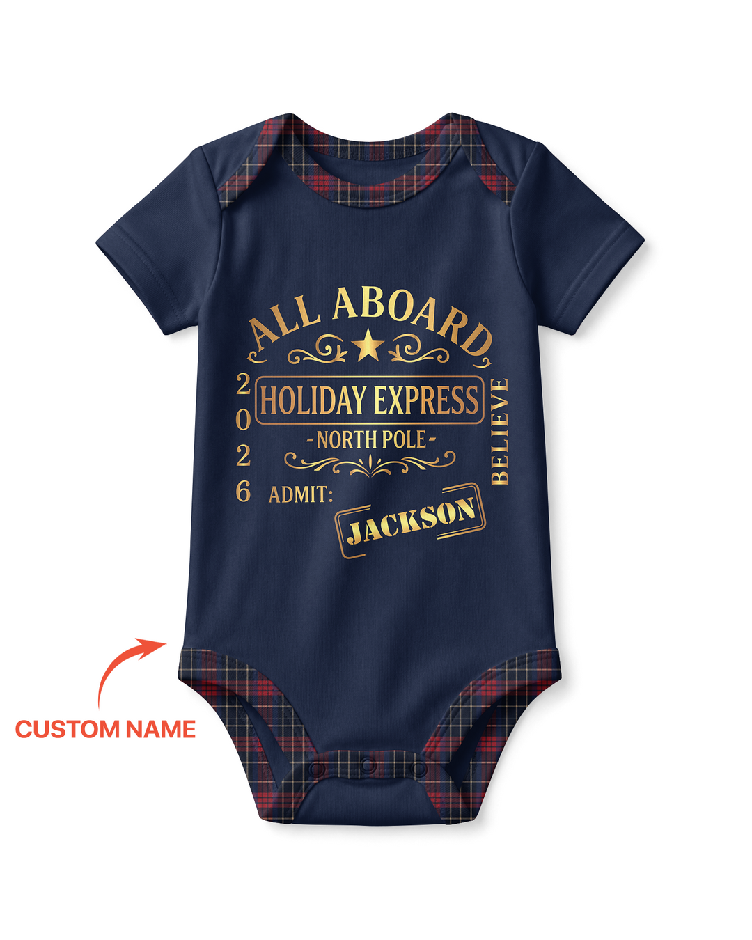 Custom Name North Pole Plaid Bamboo Bodysuit