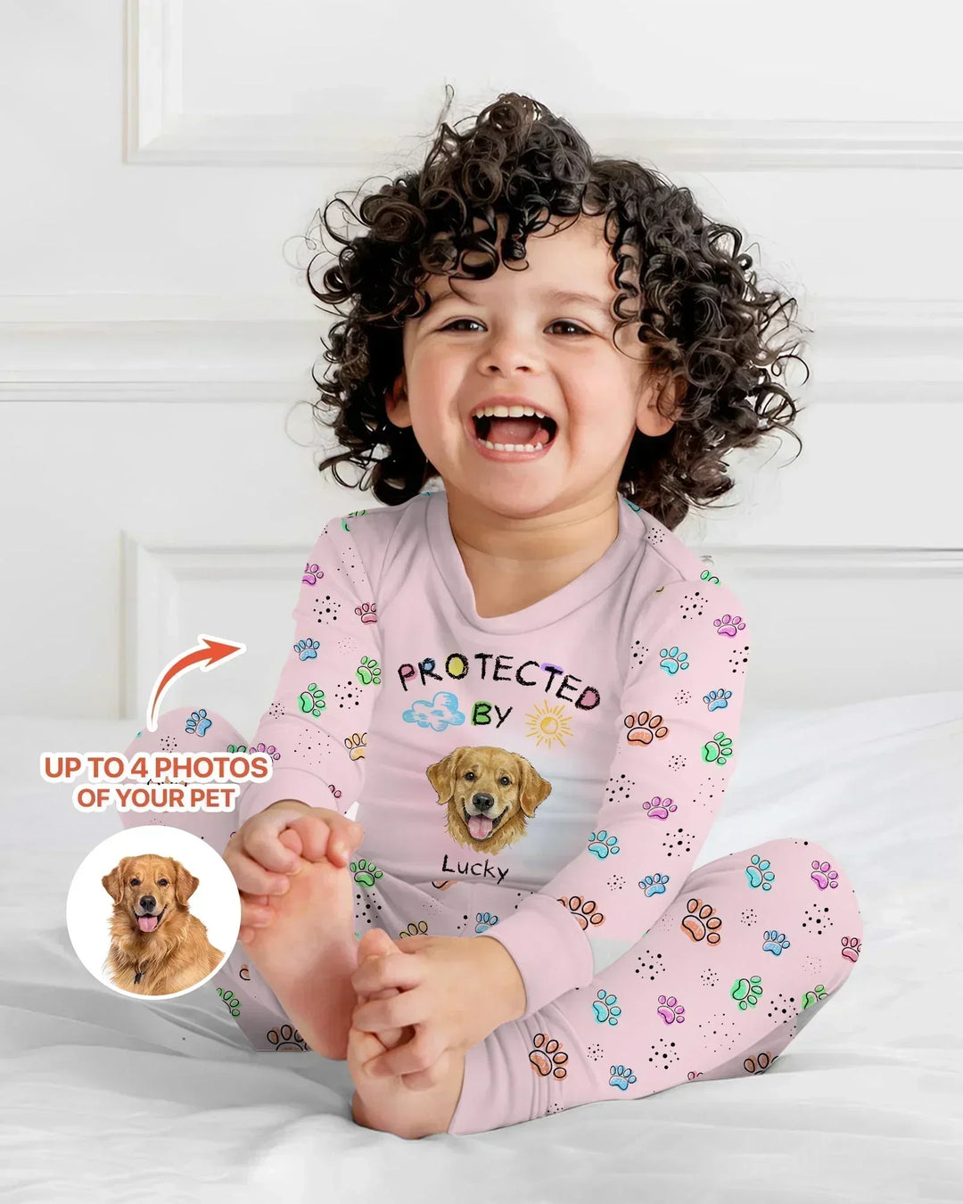 Custom Photo Crayon "Protected By" Bamboo Two Piece Long Sleeve Pajama Set