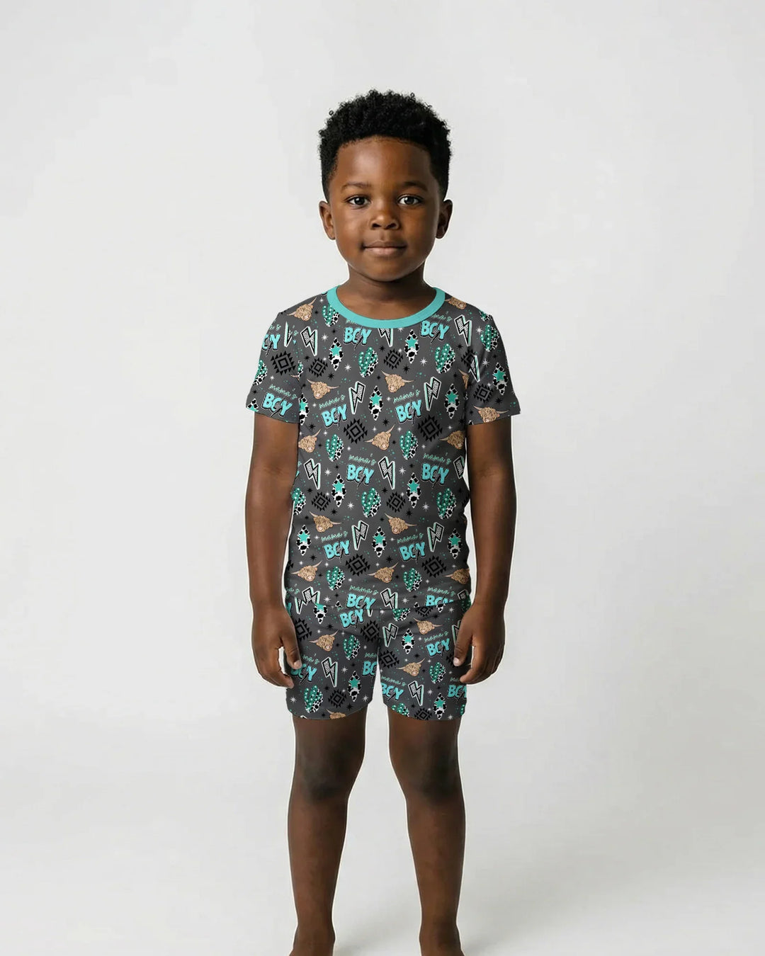 Western Mama & Me Matching  Bamboo Two Piece Short Sleeve Shorts Pajama Set