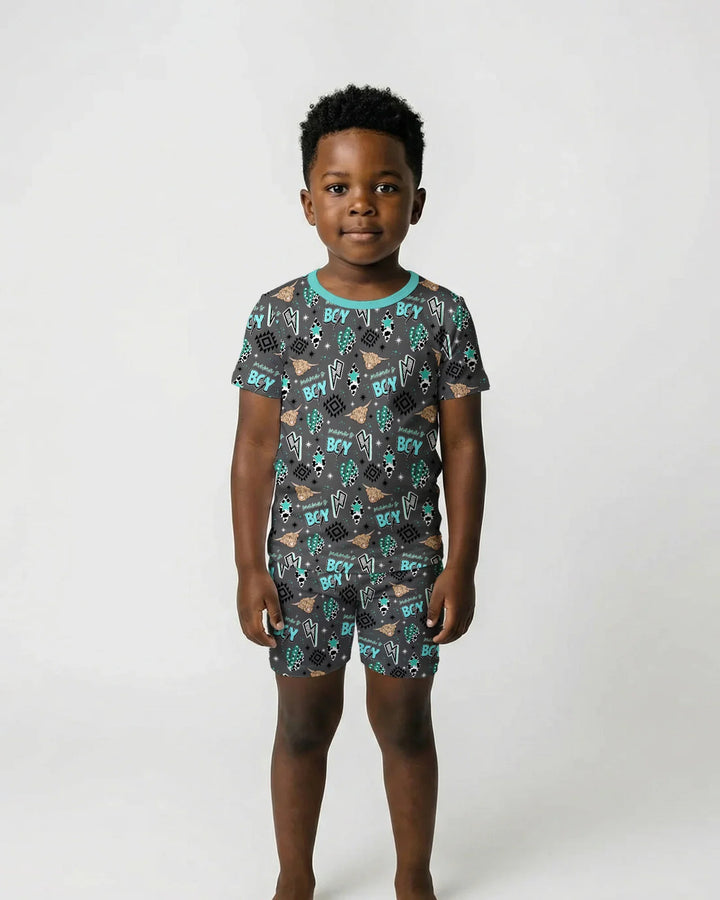 Western Mama & Me Matching  Bamboo Two Piece Short Sleeve Shorts Pajama Set