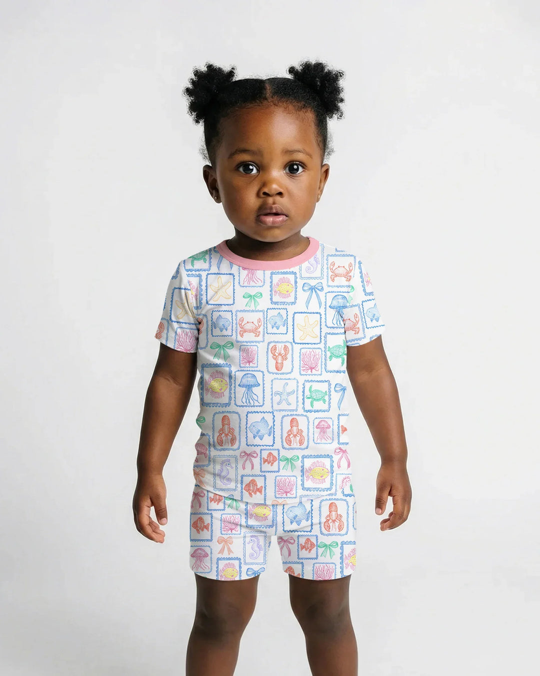Coastal Treasures Family Matching Bamboo Two Piece Short Sleeve Shorts Pajama Set