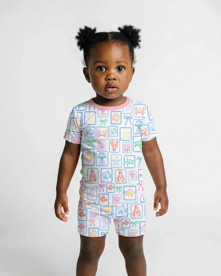 Coastal Treasures Family Matching Bamboo Two Piece Short Sleeve Shorts Pajama Set