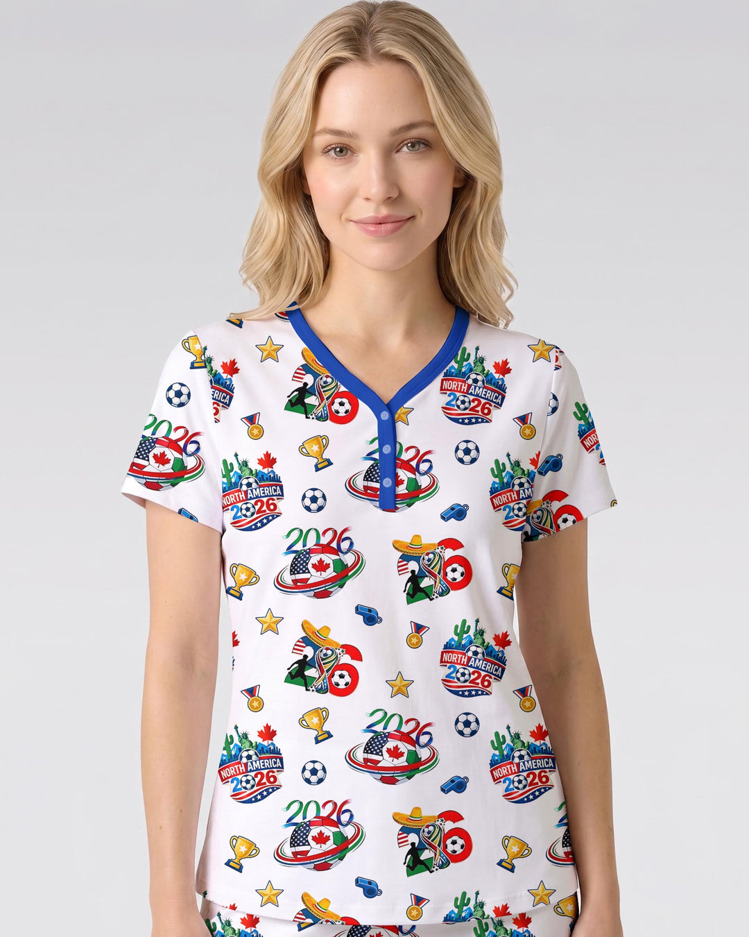 World Soccer North America 2026 Family Matching Bamboo Women Short Sleeve Short Pajama Set