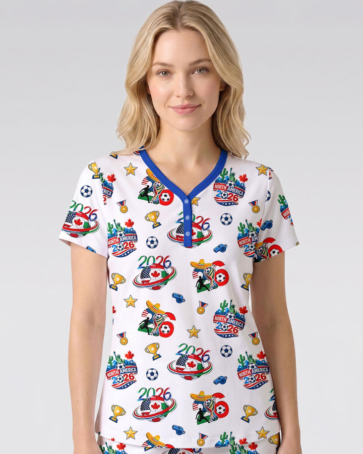 World Soccer North America 2026 Family Matching Bamboo Women Short Sleeve Short Pajama Set