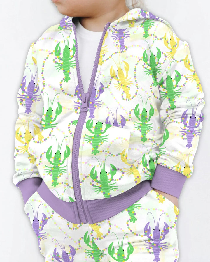 Mardi Gras Crawfish Family Matching Bamboo Zip Hoodie