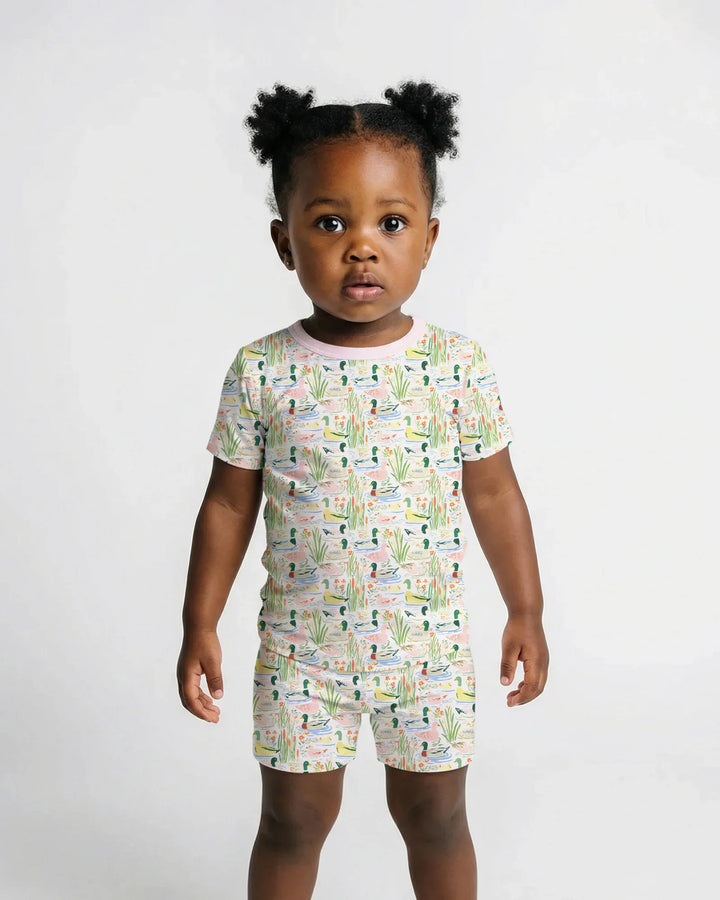 Whimsical Mallard Duck Bamboo Two Piece Short Sleeve Shorts Pajama Set
