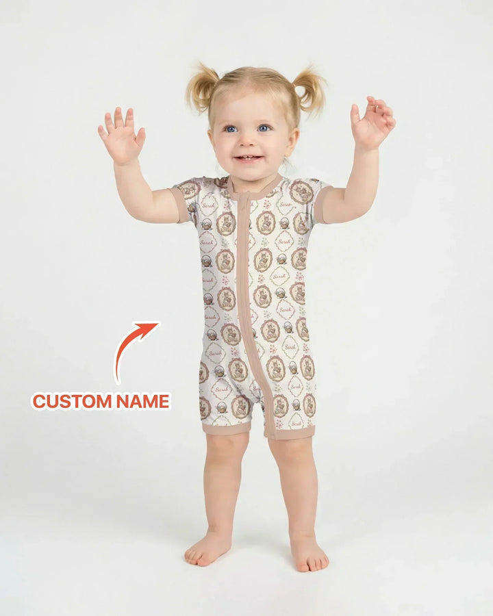 Vintage Bunny Easter Custom Name Mommy & Me Matching Bamboo Shorty Zippy