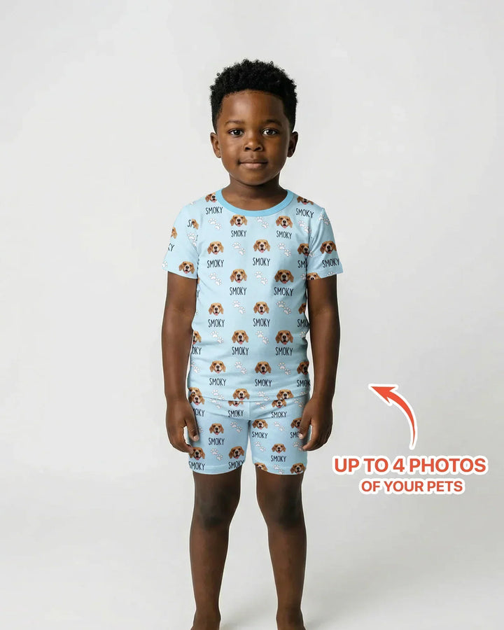 Custom Name and Pet Photos Bamboo Two Piece Short Sleeve Shorts Pajama Set