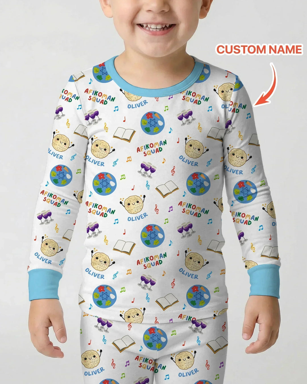 Custom Name Passover Afikoman Squad Bamboo Two Piece Long Sleeve Pajama Set