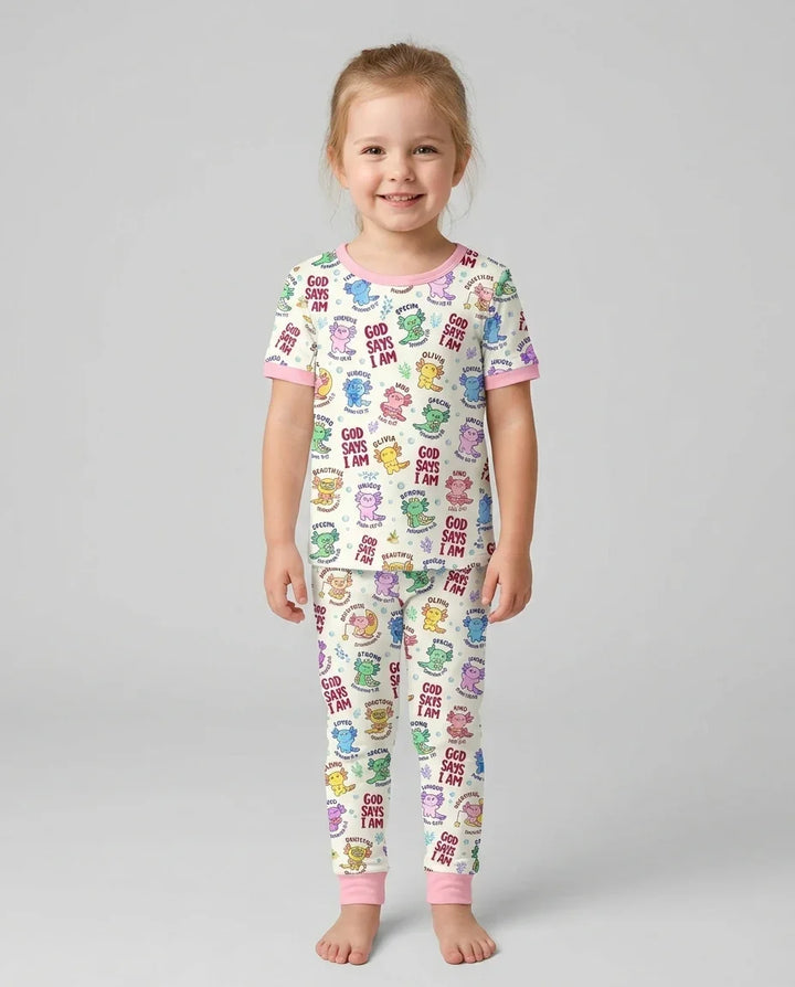 Axolotl God Says I Am Custom Name Bamboo Two Piece Short Sleeve Pajama Set