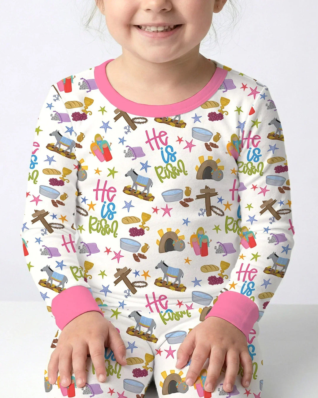Bible Story Easter Family Matching Bamboo Two Piece Long Sleeve Pajama Set