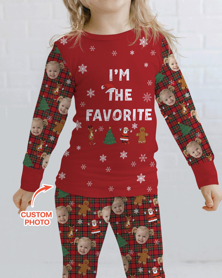 I'm The Favorite Christmas Funny Brother Sister Matching Bamboo Two Piece Long Sleeve Pajama Set