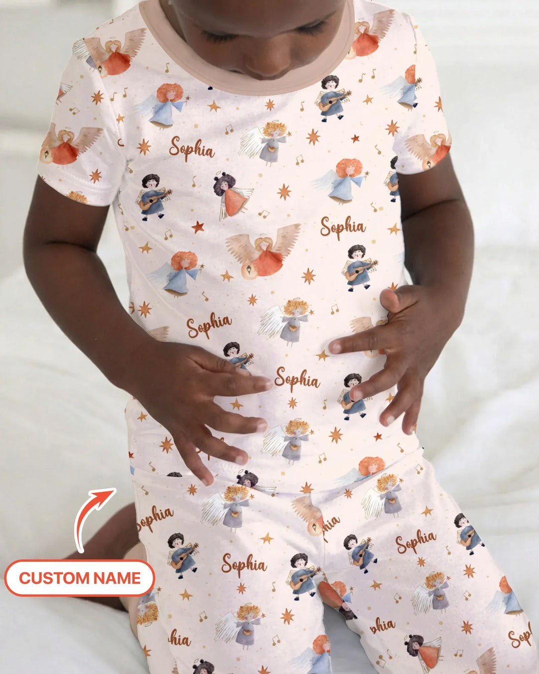 Guardian Angels Custom Name Bamboo Two Piece Short Sleeve Pajama Set