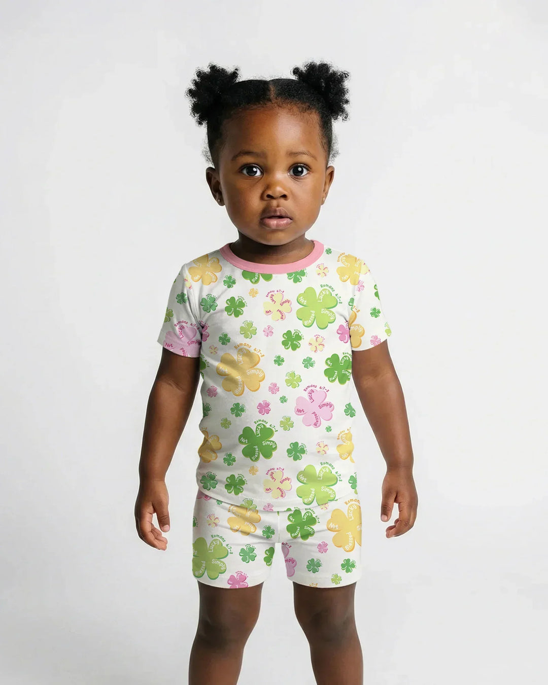 Shamrocks Print St. Patrick's Day Bamboo Two Piece Short Sleeve Shorts Pajama Set