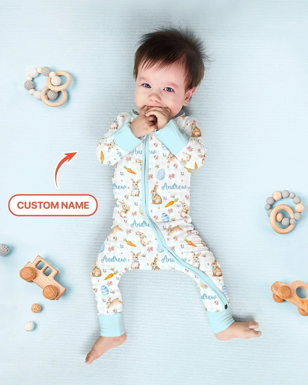 Custom Name Bunny Garden Bamboo Convertible Zippy