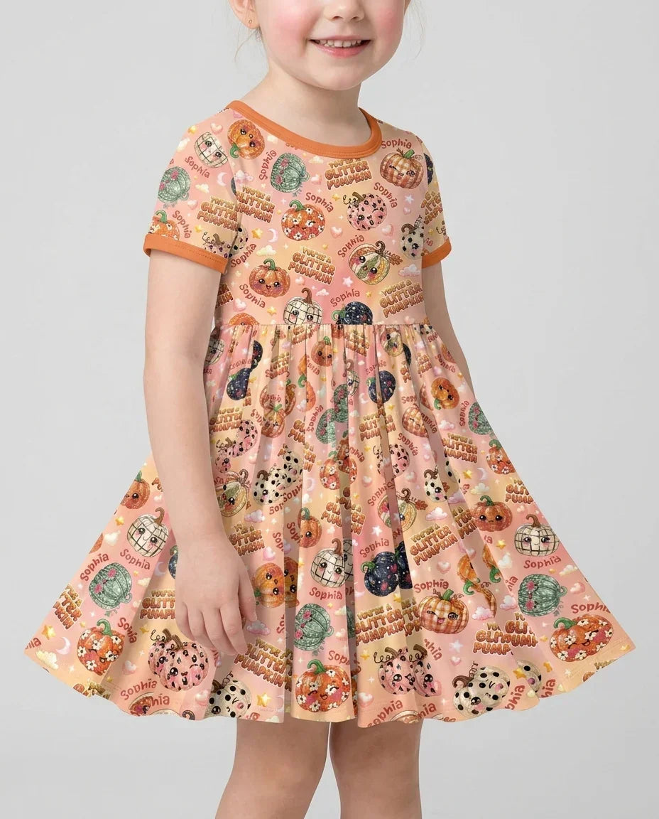 Custom Name You're A Glitter Pumpkin Bamboo Twirl Dress