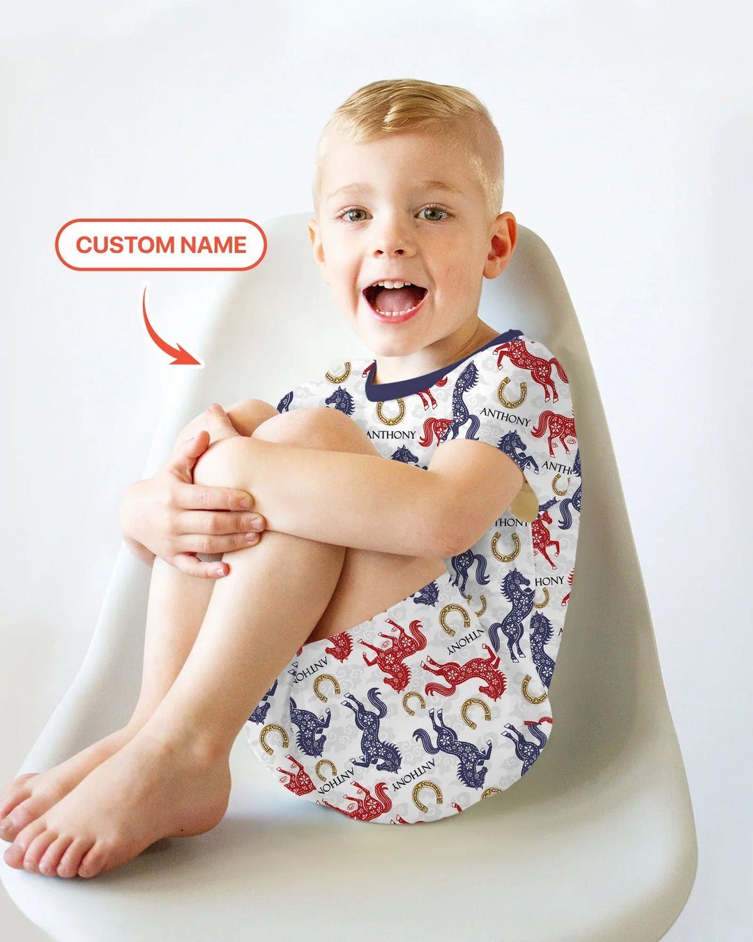 Custom Name Chinoiserie Horses Bamboo Two Piece Short Sleeve Shorts Pajama Set