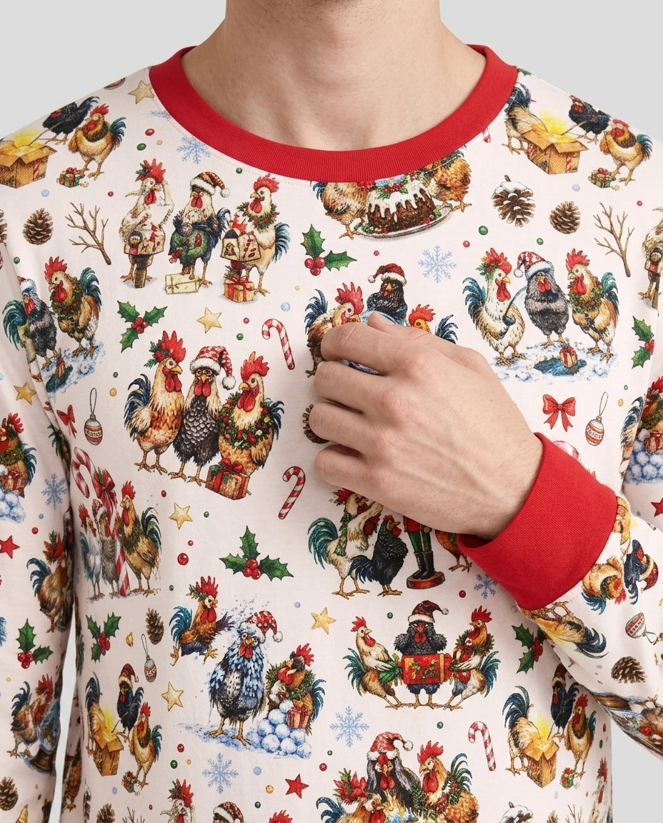 Funny Roosters On Christmas Bamboo Men's Pajama Set