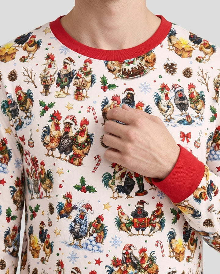 Funny Roosters On Christmas Bamboo Men's Pajama Set