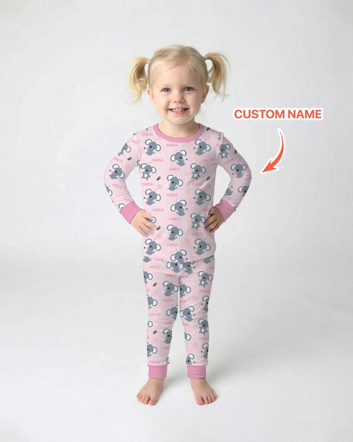 Custom Name Cosmic Koala Bamboo Two Piece Long Sleeve Pajama Set