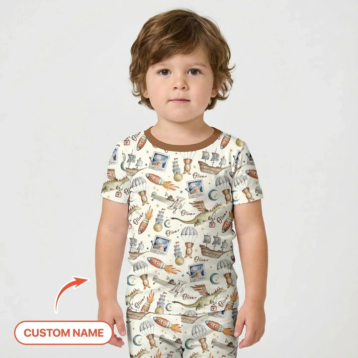 Adventure Dreams Custom Name Bamboo Two Piece Short Sleeve Shorts Pajama Set