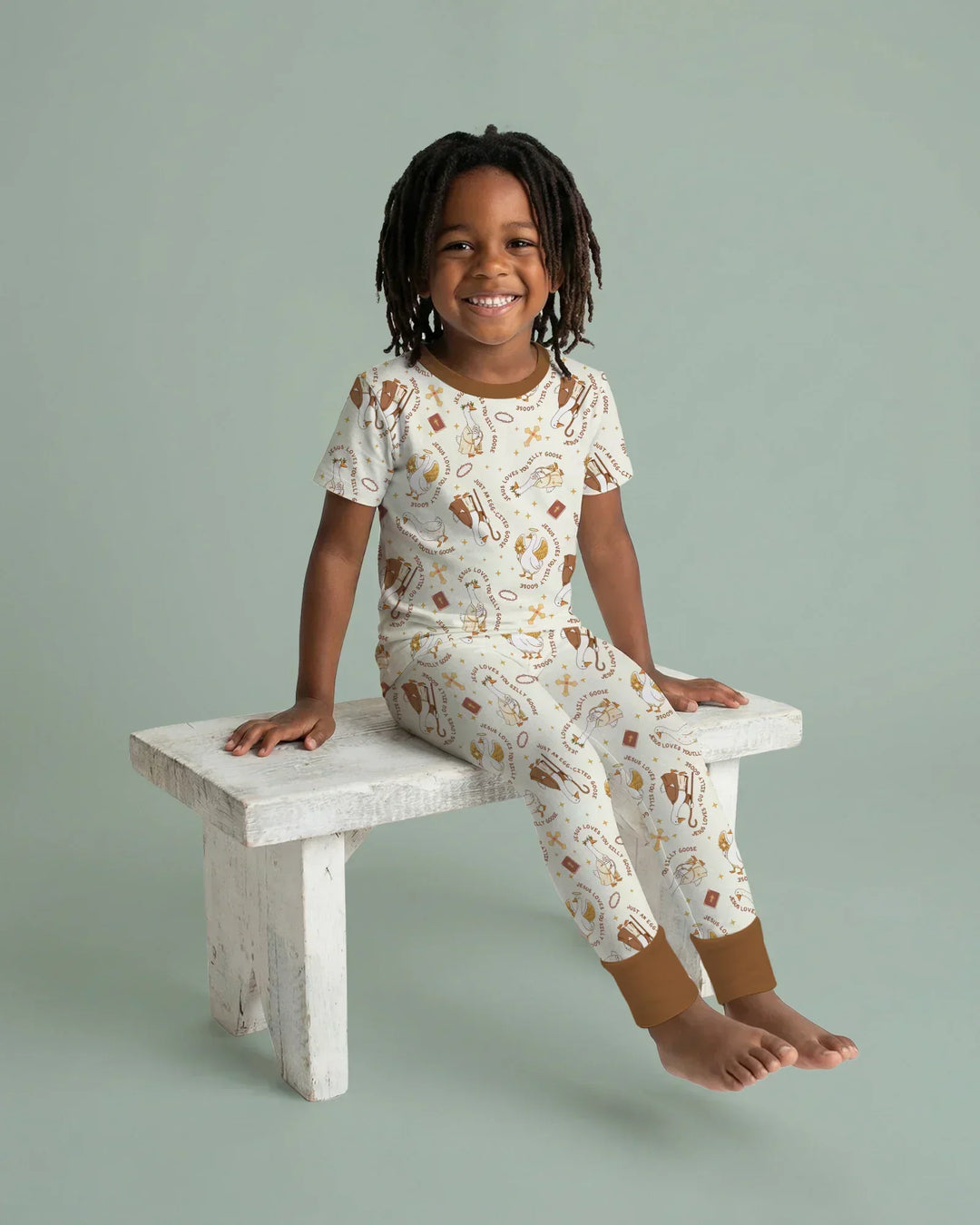 Jesus Loves You Silly Goose Bamboo Two Piece Short Sleeve Pajama Set