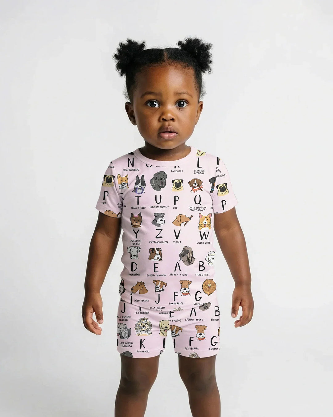 Funny Dogs Alphabet Bamboo Two Piece Short Sleeve Shorts Pajama Set