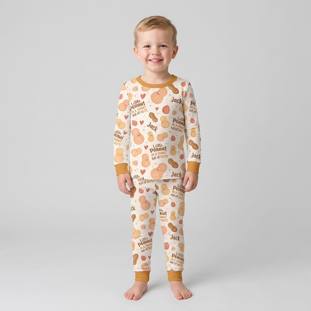 Custom Name Little Peanut In A Family Full Of Nuts Bamboo Two Piece Long Sleeve Pajama SeT