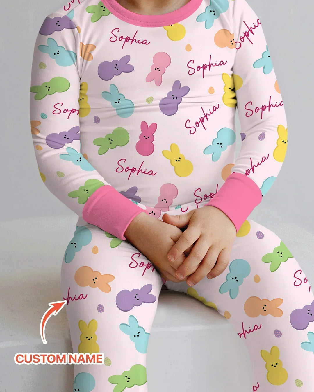 Personalized Easter Bunnies Family Matching Bamboo Two Piece Long Sleeve Pajama Set