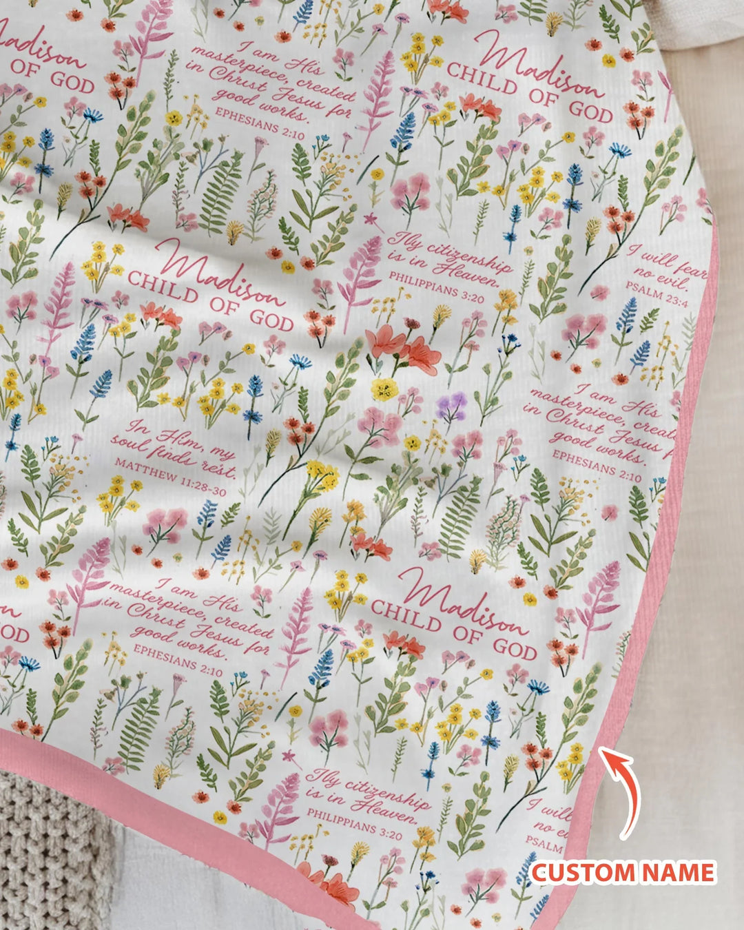 Custom Name Child of God Flower Garden Bamboo Blanket