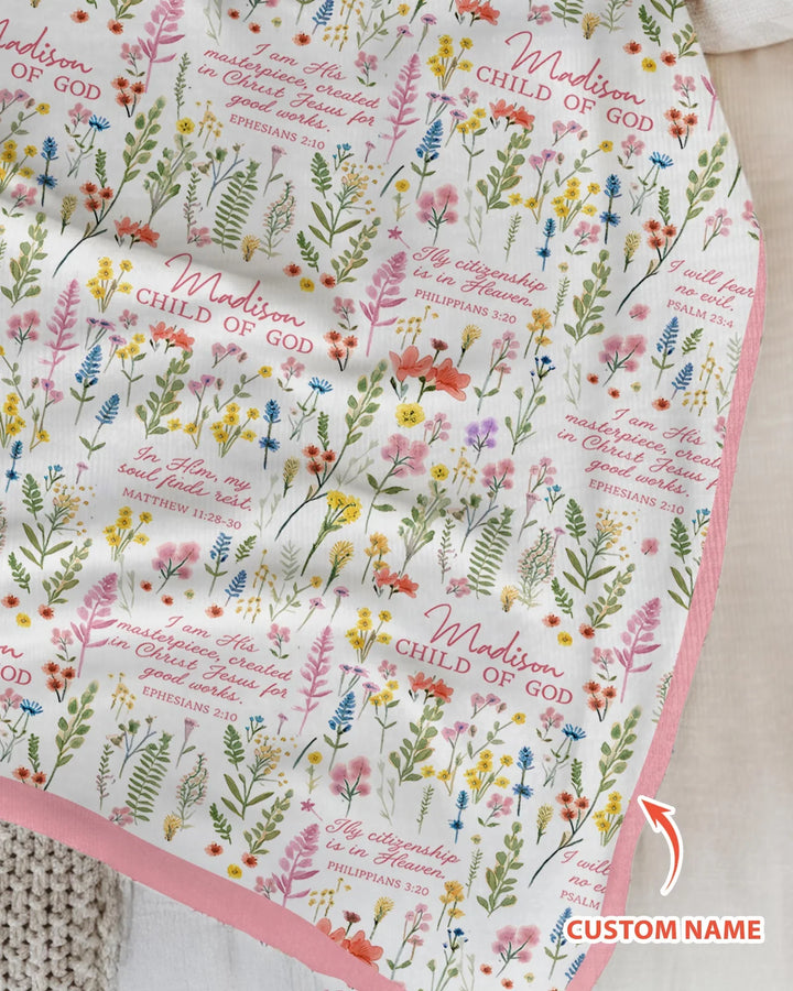 Custom Name Child of God Flower Garden Bamboo Blanket