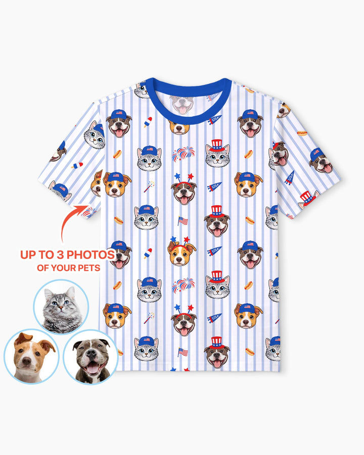 Custom Pet Image 4th of July Family Matching Bamboo Men Short Sleeve Short Pajama Set