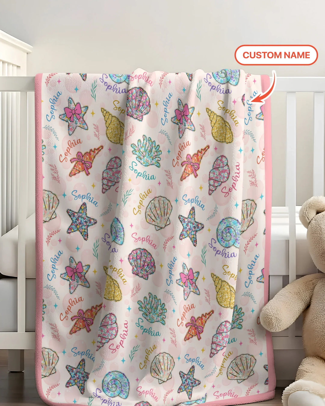 Custom Name Seaside Wildflower Summer Bamboo Blanket