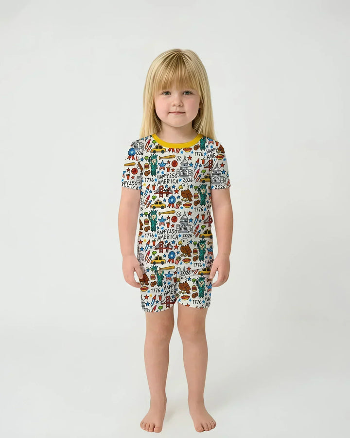 Doodle America 250th Anniversary Family Bamboo Two Piece Short Sleeve Shorts Pajama Set