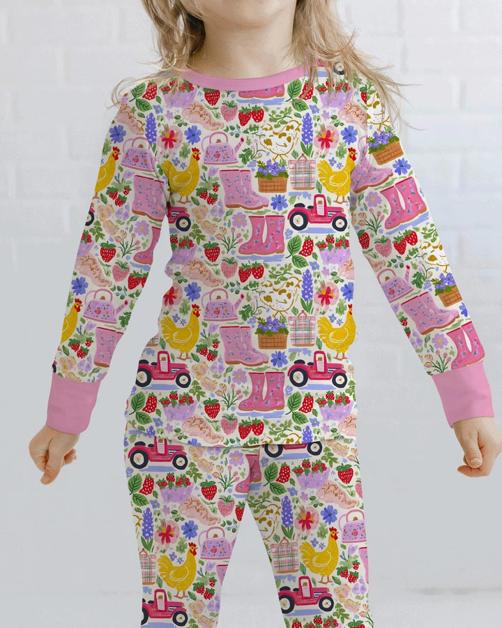 Farm Life Mommy & Me Matching Bamboo Two Piece Long Sleeve Pajama Set