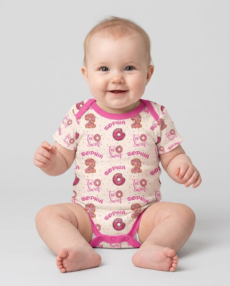 Custom Name Two Sweet Donut Bamboo Bodysuit