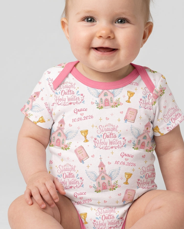 Custom Name Baptism Christening Straight Outta Holy Water Bamboo Bodysuit