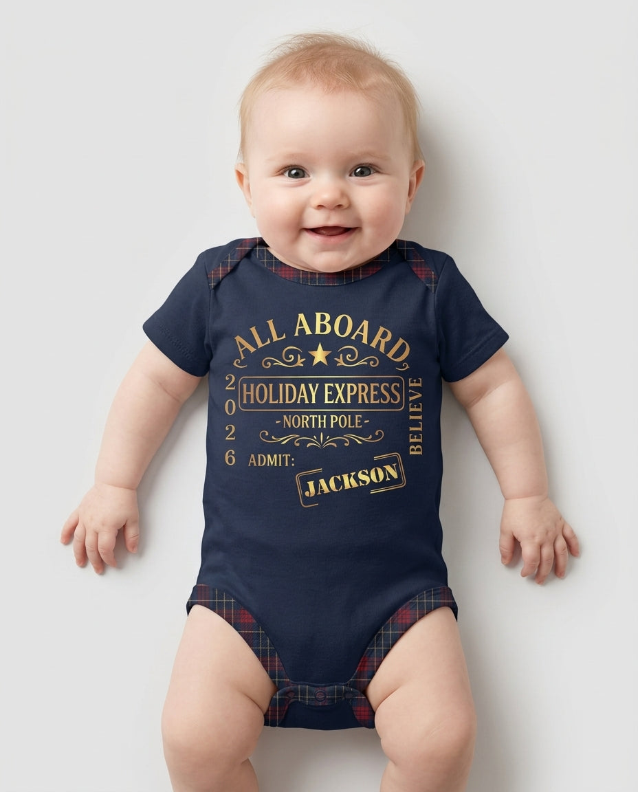 Custom Name North Pole Plaid Bamboo Bodysuit