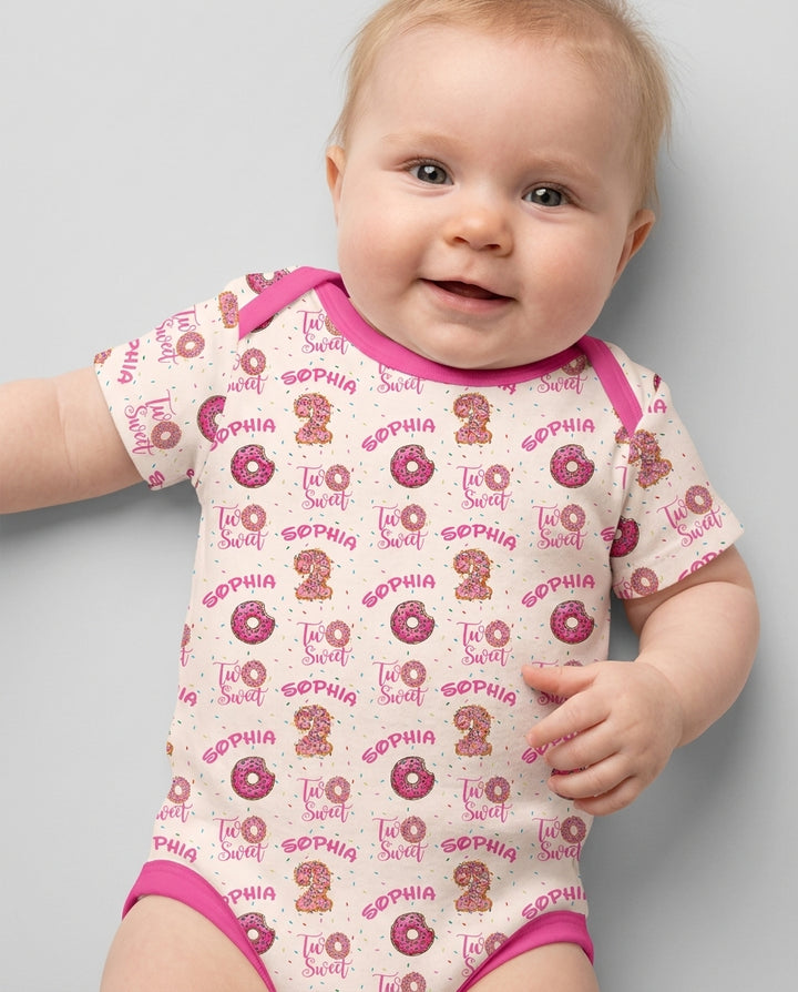 Custom Name Two Sweet Donut Bamboo Bodysuit